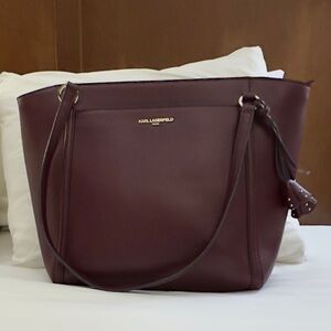 Karl Lagerfeld Paris Hermine Tote - Burgundy Pebbled Leather with Tulip Tassels